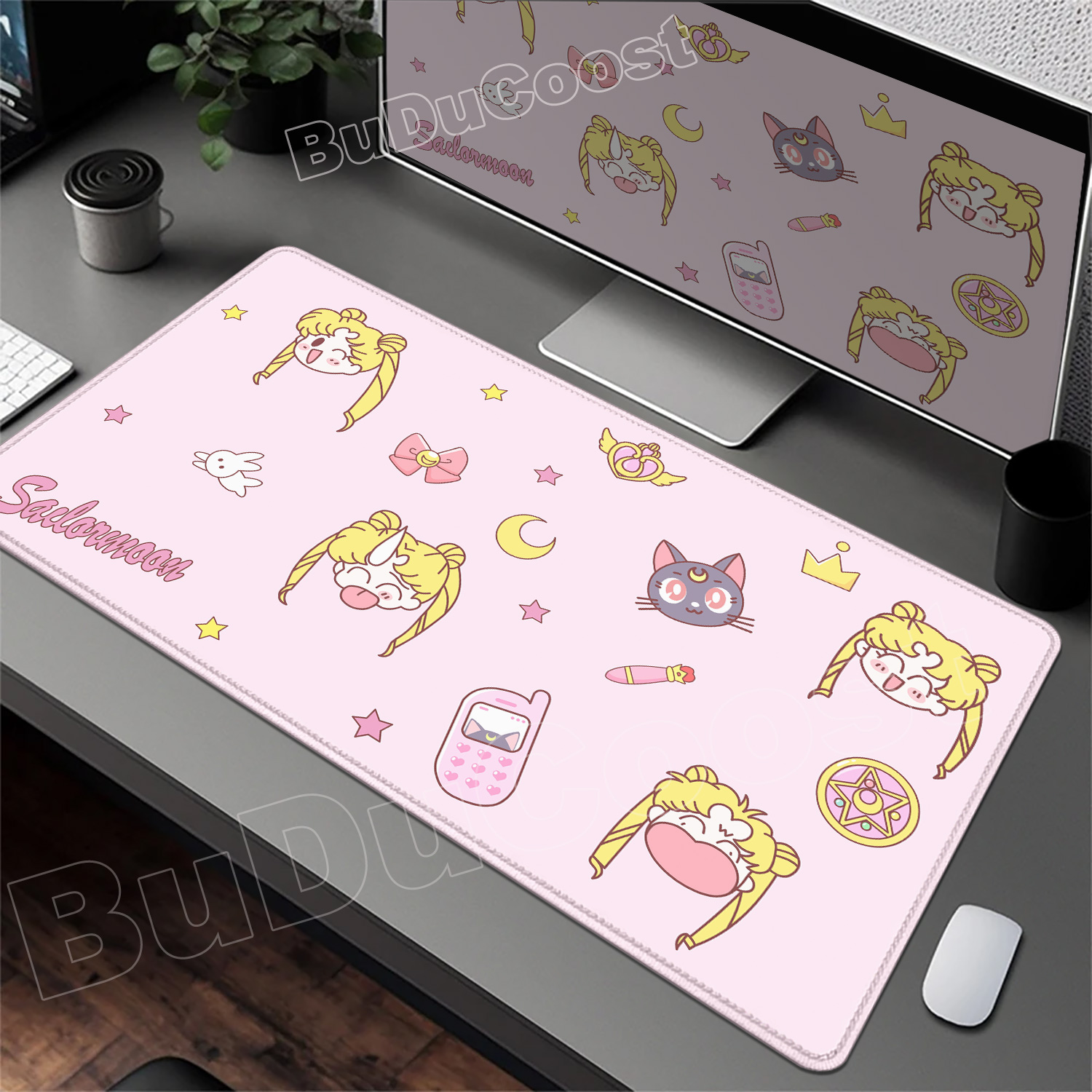 Gaming Accessories Pink - Pretty Pink Desk Mat Anime Sailor