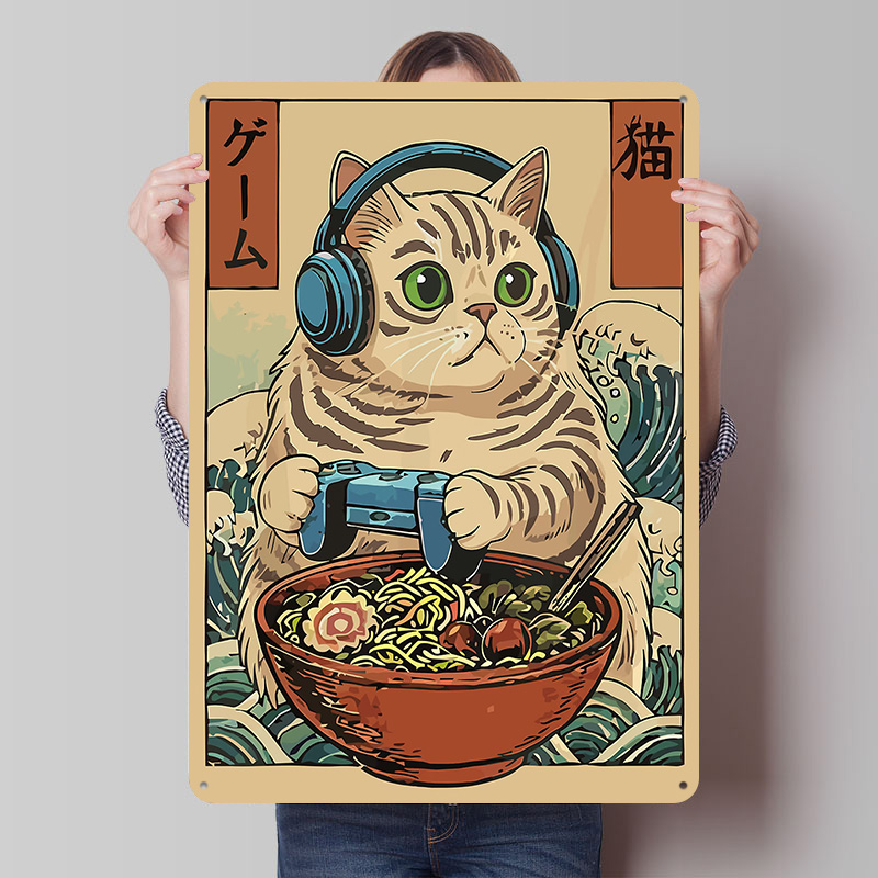 Gaming Accessories Europe - Gaming Cat Ramen Tin Plaque Poster