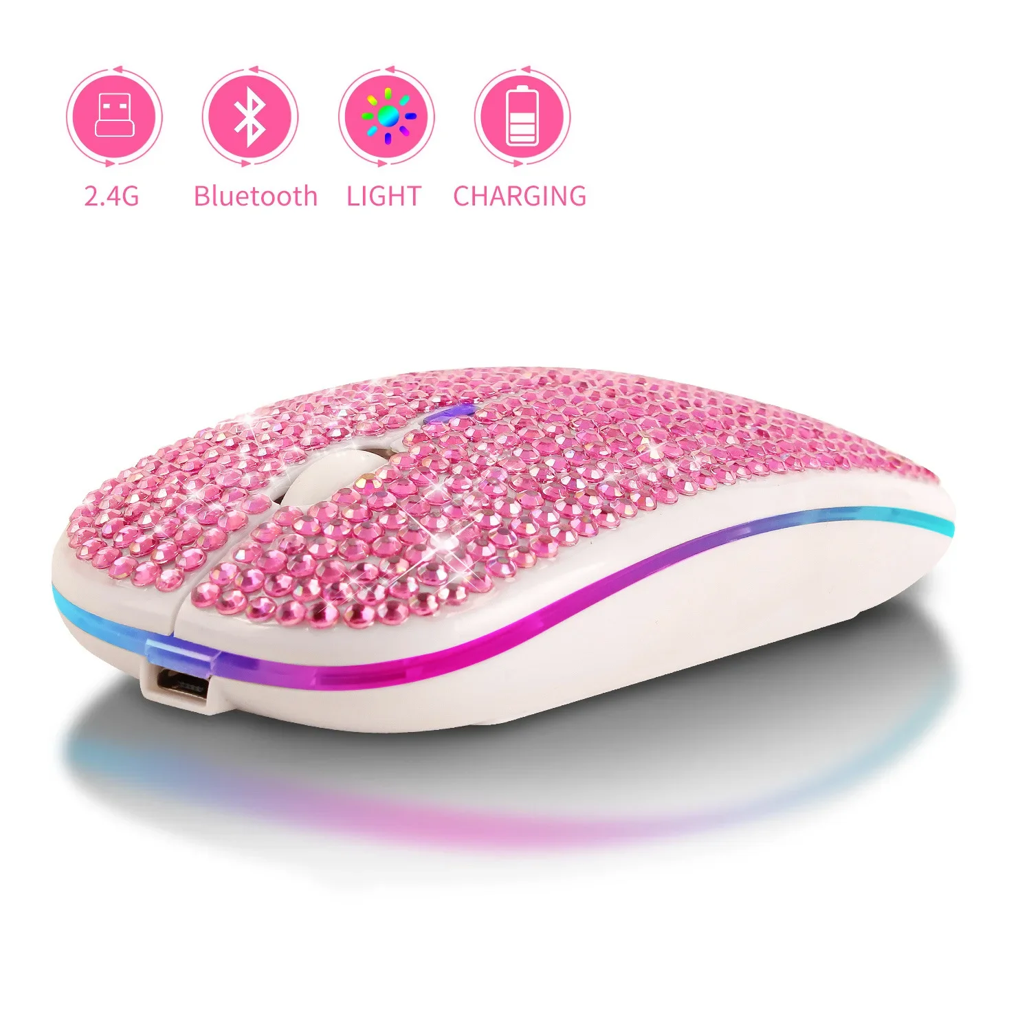 Gaming Accessories Pink - Charging and Mute Diamond-studded Bluetooth Dual