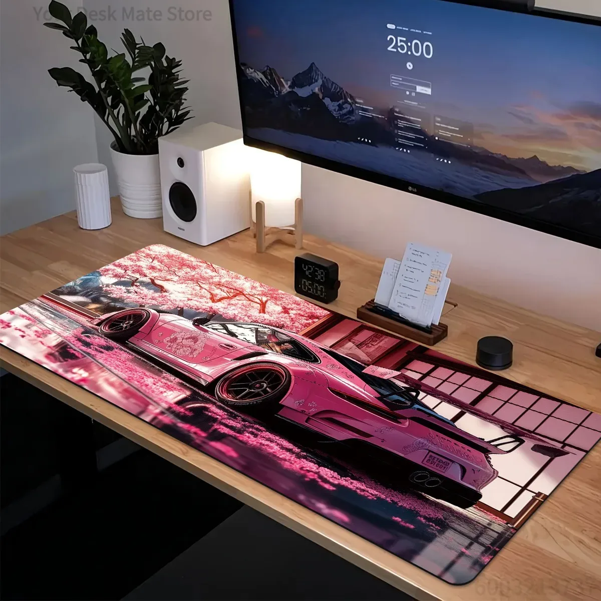 Gaming Accessories Pink - Pink Sports Car Cherry Blossom Rubber