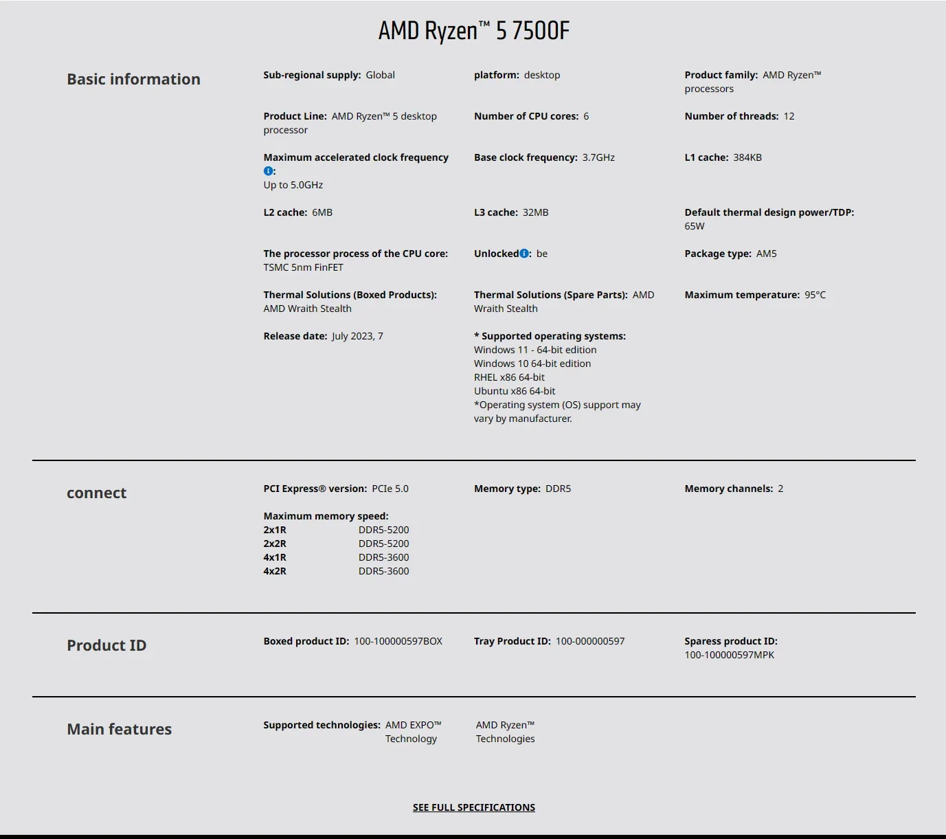 AMD Ryzen 5 7500F 3.7GHz 6-Cor - Amd Cpu Ryzen 5 评论和价格