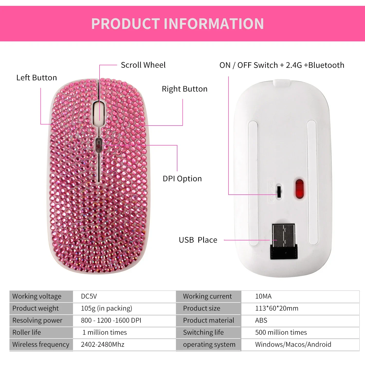 Charging and Mute Diamond-stud - Gaming Accessories Pink 评论和价格