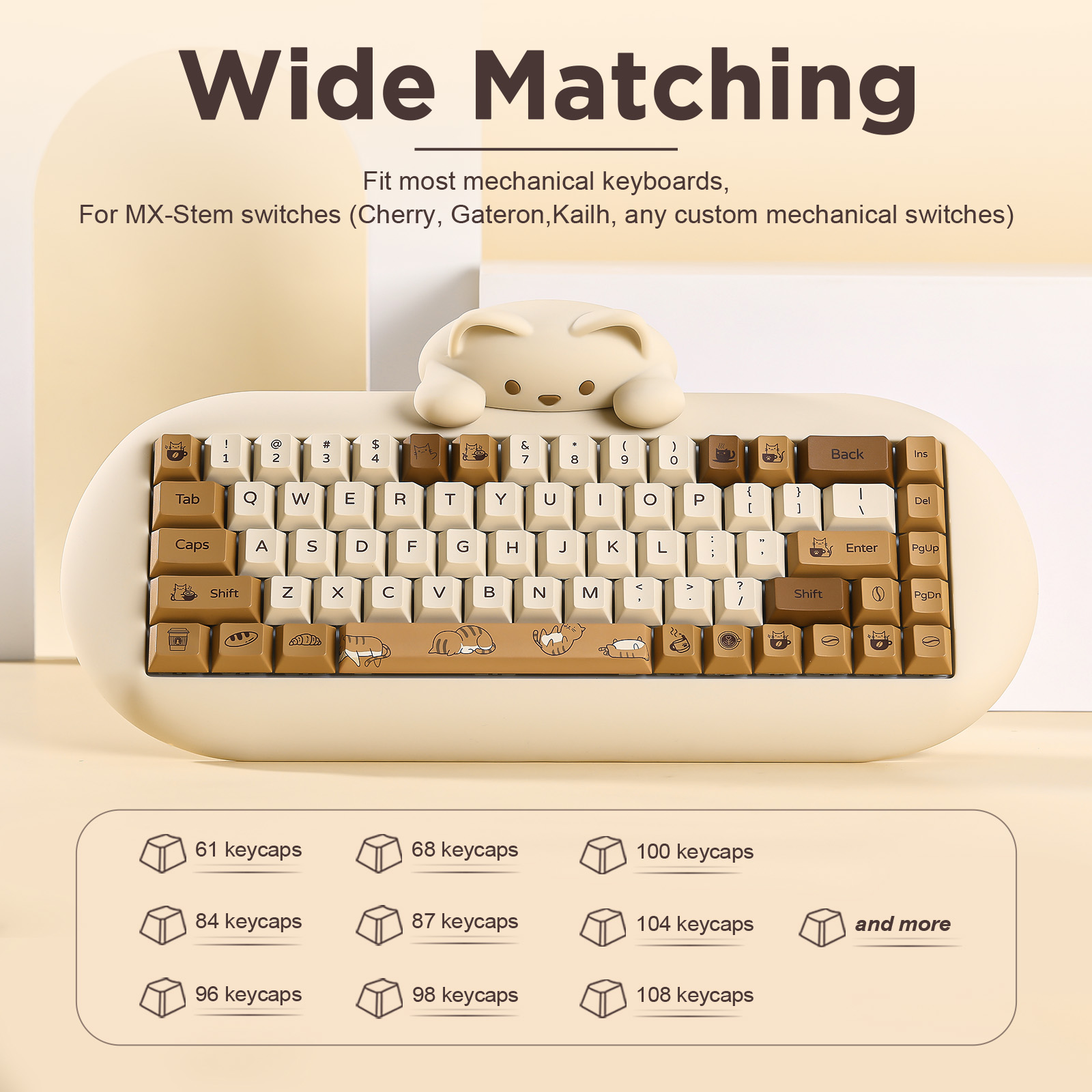 YUNZII Coffee Cat PBT Keycaps, - Gaming Set Accessories 评论和价格